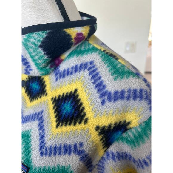 Patagonia Synchilla Snap Timber Twist Aztec Long Sleeve Aqua Blue Yellow Fleece - Picture 7 of 8